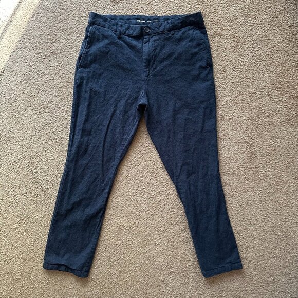Old Navy Pants Mens 34x28 Mid Rise Linen Blend Slim Chino Navy Blue Preppy - Picture 2 of 13